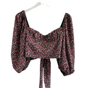 Et Clet Floral Puff Sleeve Underwire Crop Top